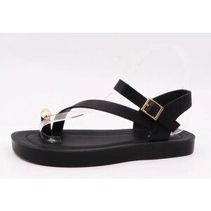 Gold and Black Sandals with Chain Detail